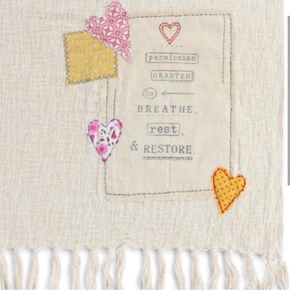 Soul Care Permission Granted Fringed Cream 60 x 50 Throw Blanket - Picture 4 of 4